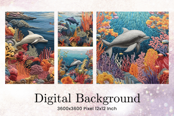 Dolphin Embroidery Sea Ocean Background