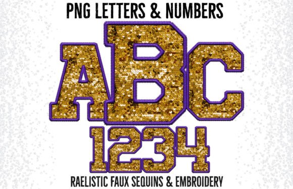 Gold Purple Faux Embroidery Alphabet