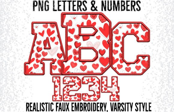Heart Doodle Faux Embroidery Letters PNG
