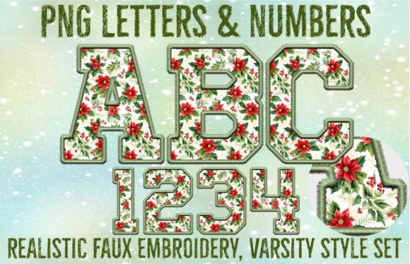 Poinsettia Mistletoe Faux Embroidery Sport Letters