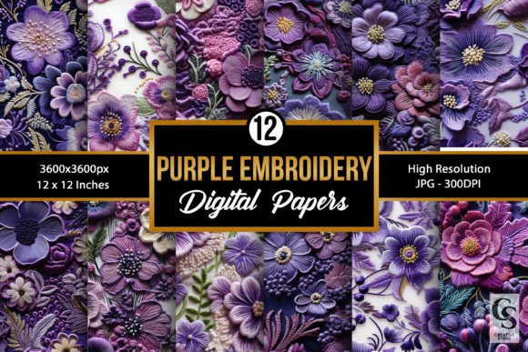 Purple Floral Embroidery Digital Papers Review