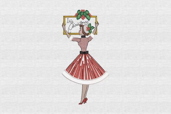 Retro Lady It s Christmas Embroidery